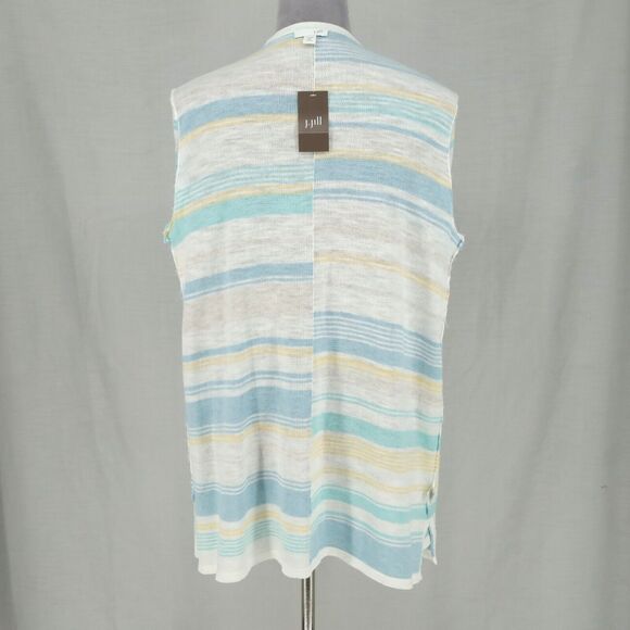 J Jill Sweater Petites MP PM White Blue Stripe Cardigan Cotton Open Front New - Picture 15 of 16